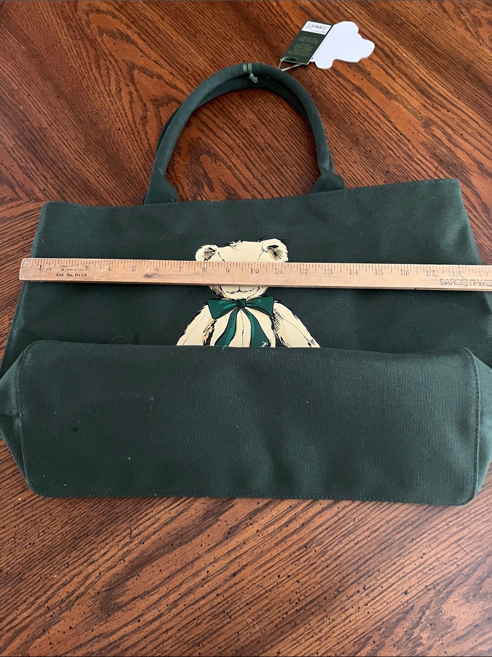 Harrods Green Canvas Tote with Teddy Bear Print - Picture 10 of 13